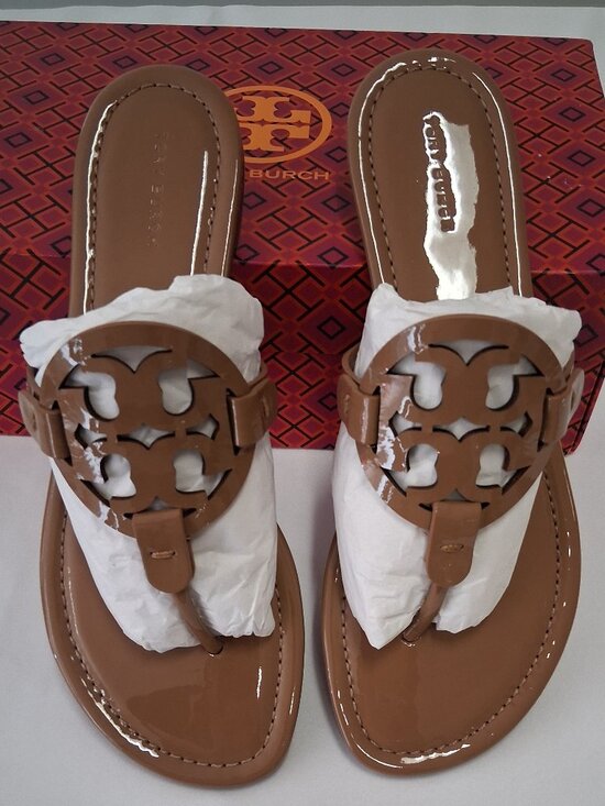 Shoes - Tory Burch Miller Patent Leather Sandals Color: Tan Size: 9 New In Box
